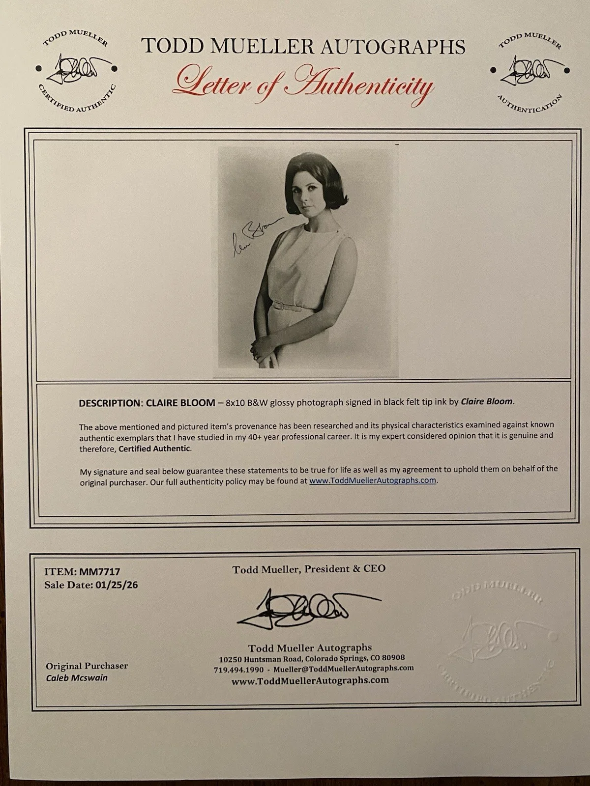 Claire Bloom — Claire Bloom Signed Autographed Photo w COA The Buccaneer The Haunting Limelight, изображение 4