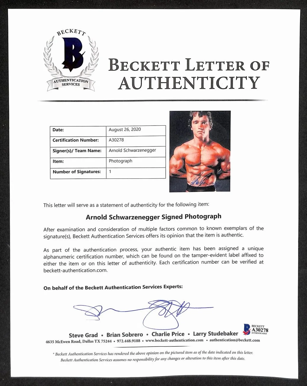 Arnold Schwarzenegger Signed/Autographed 8x10 Photo PSA/DNA/Beckett 200226, image 4
