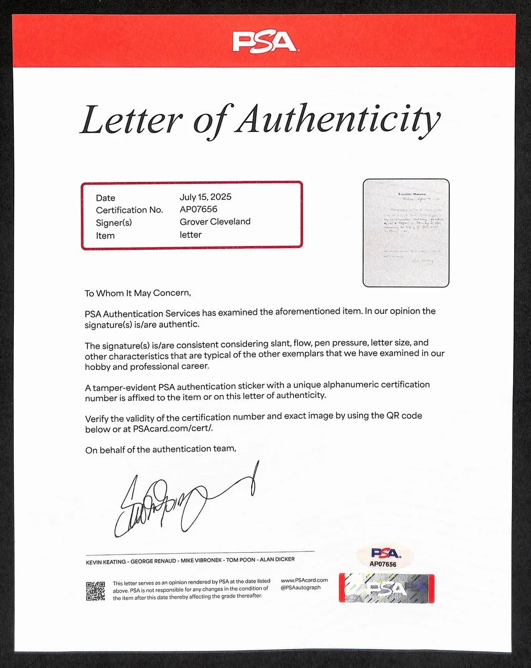 President Grover Cleveland Signed 8x10 Proclamation Letter PSA/DNA LOA 199541, изображение 3