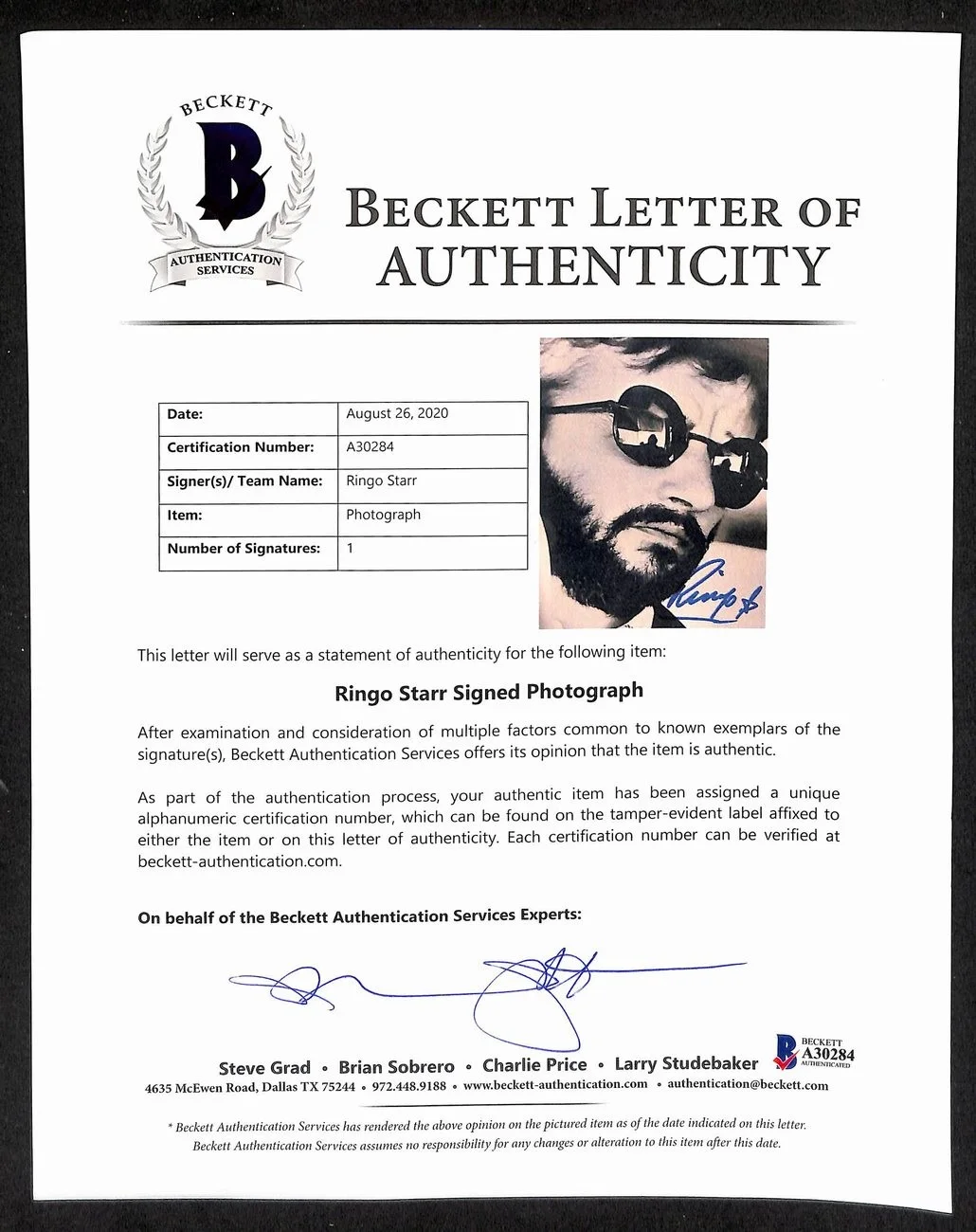 Ringo Starr Signed/Autographed 8x10 B/W Photo PSA/DNA/Beckett 200228, image 4