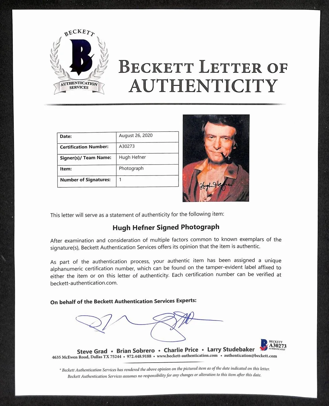 Hugh Hefner Signed/Autographed 8x10 Photo "Playboy" PSA/DNA/Beckett 200224, изображение 4