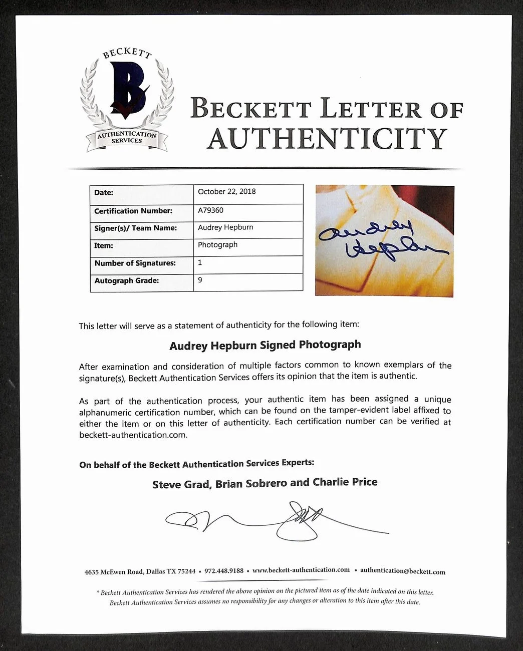 Audrey Hepburn Signed/Autographed 8x10 Photo PSA/DNA/Beckett 200223, image 4