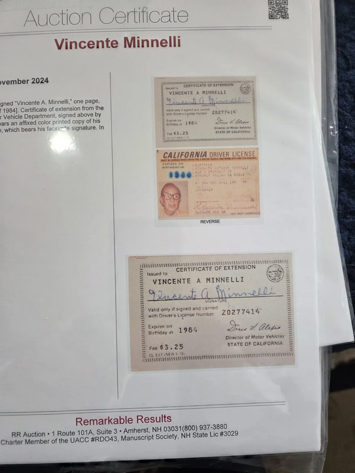 VINCENTE MINNELLI - Drivers License & extention - 1980-Liza Minnelli's Father, изображение 2