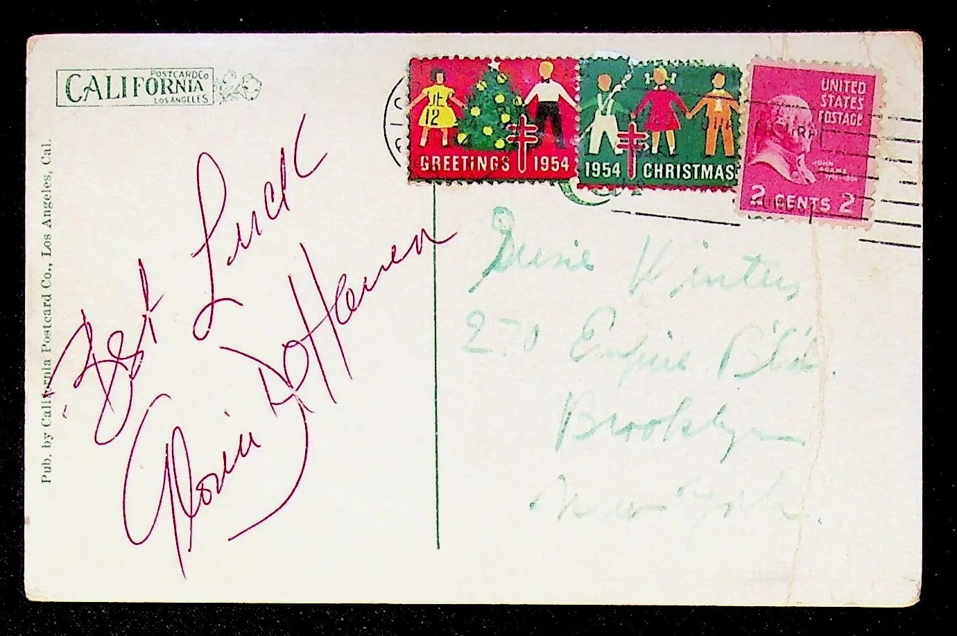 Gloria DeHaven — Gloria DeHaven Signed Postcard 1954 Autograph Actress Susan Winters, image 2