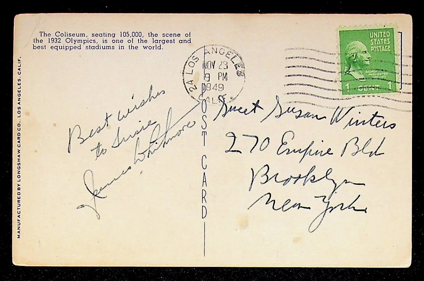 James Whitmore — James Whitmore Signed Postcard 1949 Autograph Actor Susan Winters, image 2