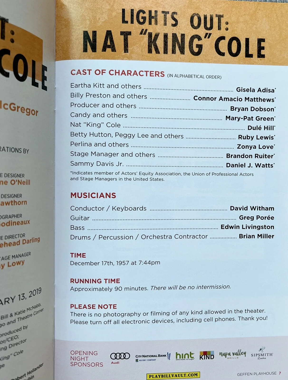 Dule Hill & Daniel J Watts Signed IP Lights Out Nat King Cole Playbill Authentic, изображение 2