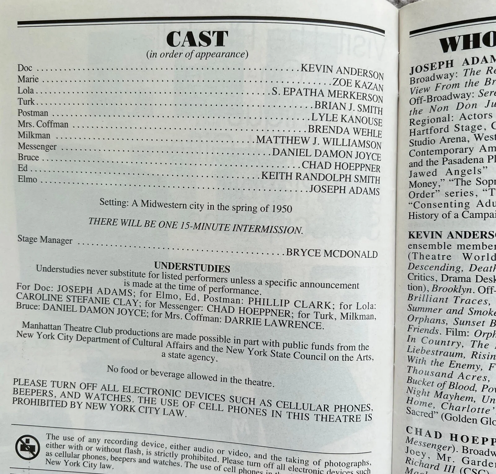 Come Back, Little Sheba Signed IP Broadway Playbill - Kevin Anderson, Zoe Kazan, image 2