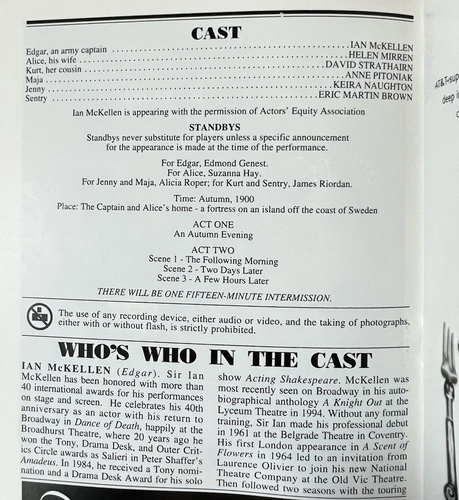 Ian McKellen & Helen Mirren Signed In Person Dance Of Death Broadway Playbill, изображение 2