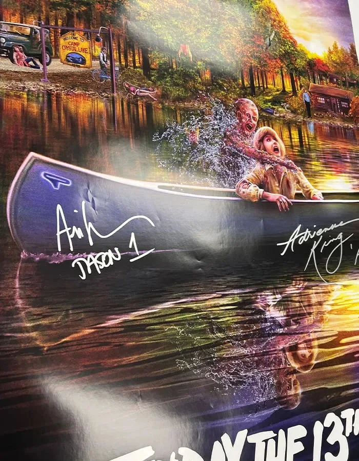 Adrienne King, Ari Lehman — Adrienne King & Ari Lehman signed 24x36 Full Size Poster JSA Authentication, изображение 3