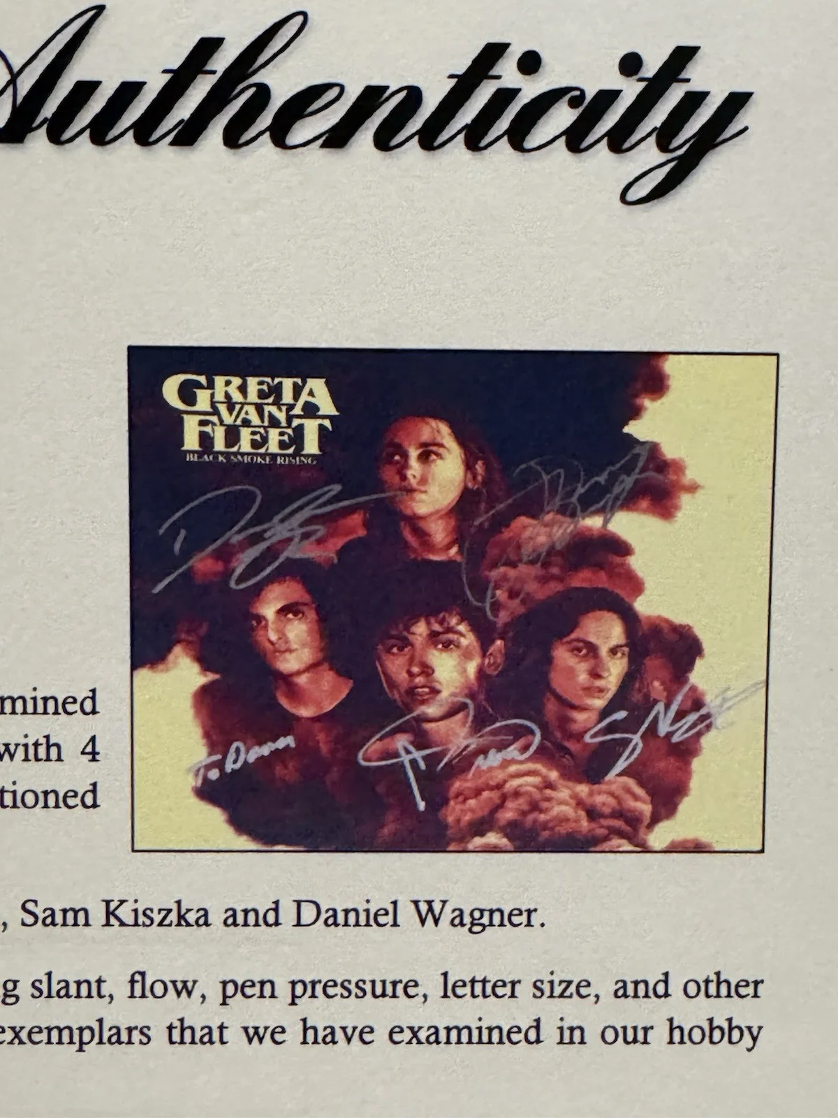 Jake Kiszka, Josh Kiszka, Sam Kiszka, Danny Wagner — Greta Van Fleet group signed Black Smoke Rising Vinyl - Full PSA, image 4