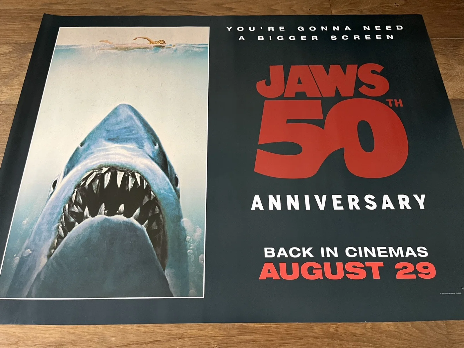 Jaws 50th Anniversary Original UK Cinema Quad Poster Double Sided 30x40”, image 2