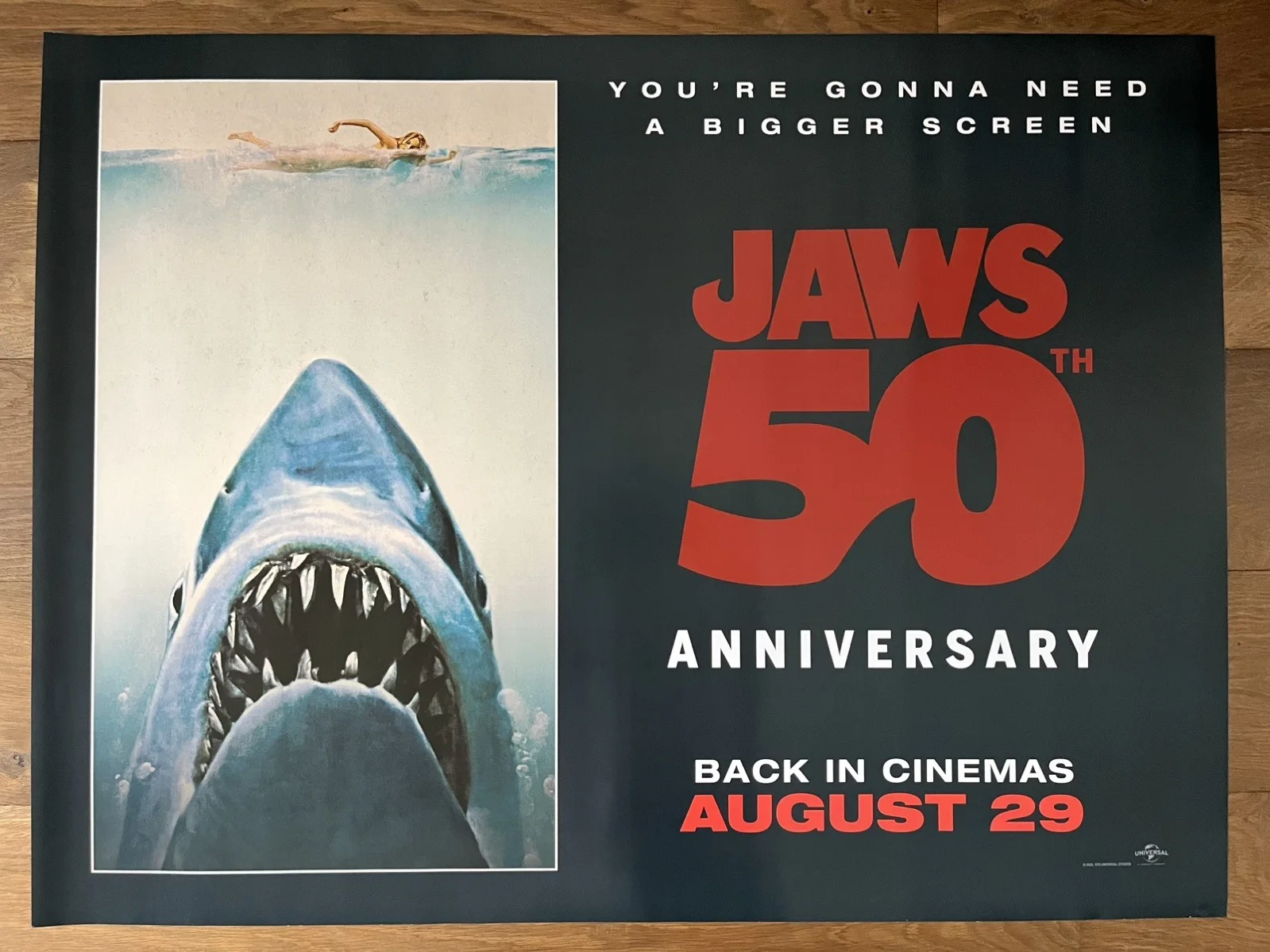 Jaws 50th Anniversary Original UK Cinema Quad Poster Double Sided 30x40”, image 3