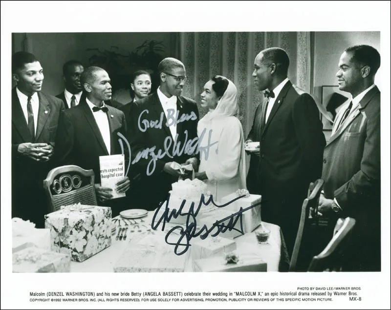 Angela Bassett, Denzel Washington — MALCOLM X MOVIE CAST - AUTOGRAPHED SIGNED PHOTOGRAPH WITH CO-SIGNERS