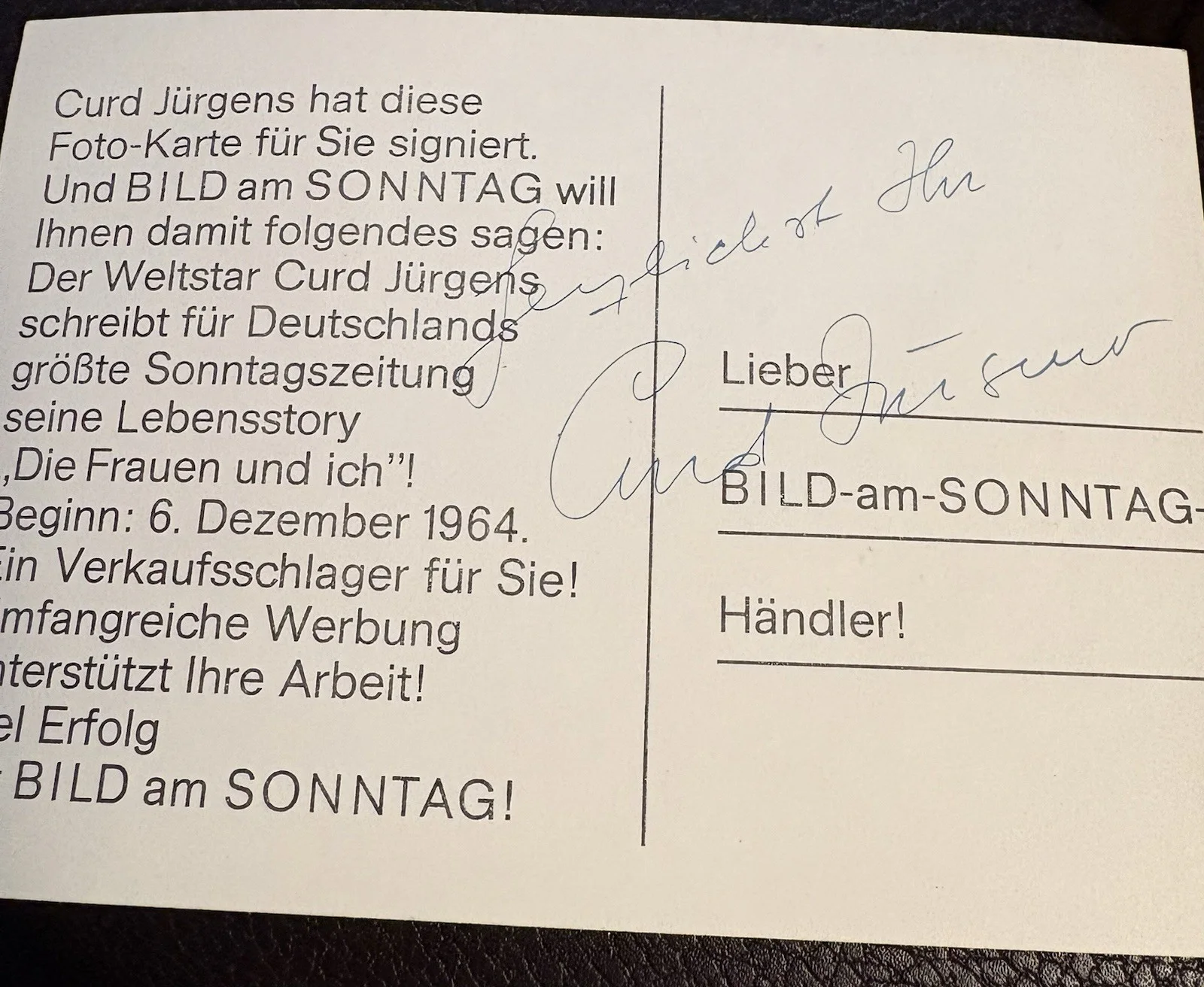 Nice curd Jürgen’s Postcard With Authentic Signature, image 2