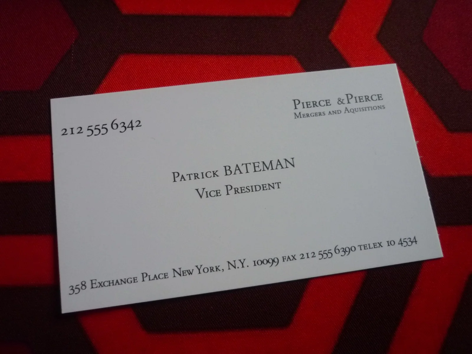 Replica prop boxed business card 1:1 patrick bateman pierce vice president, image 4