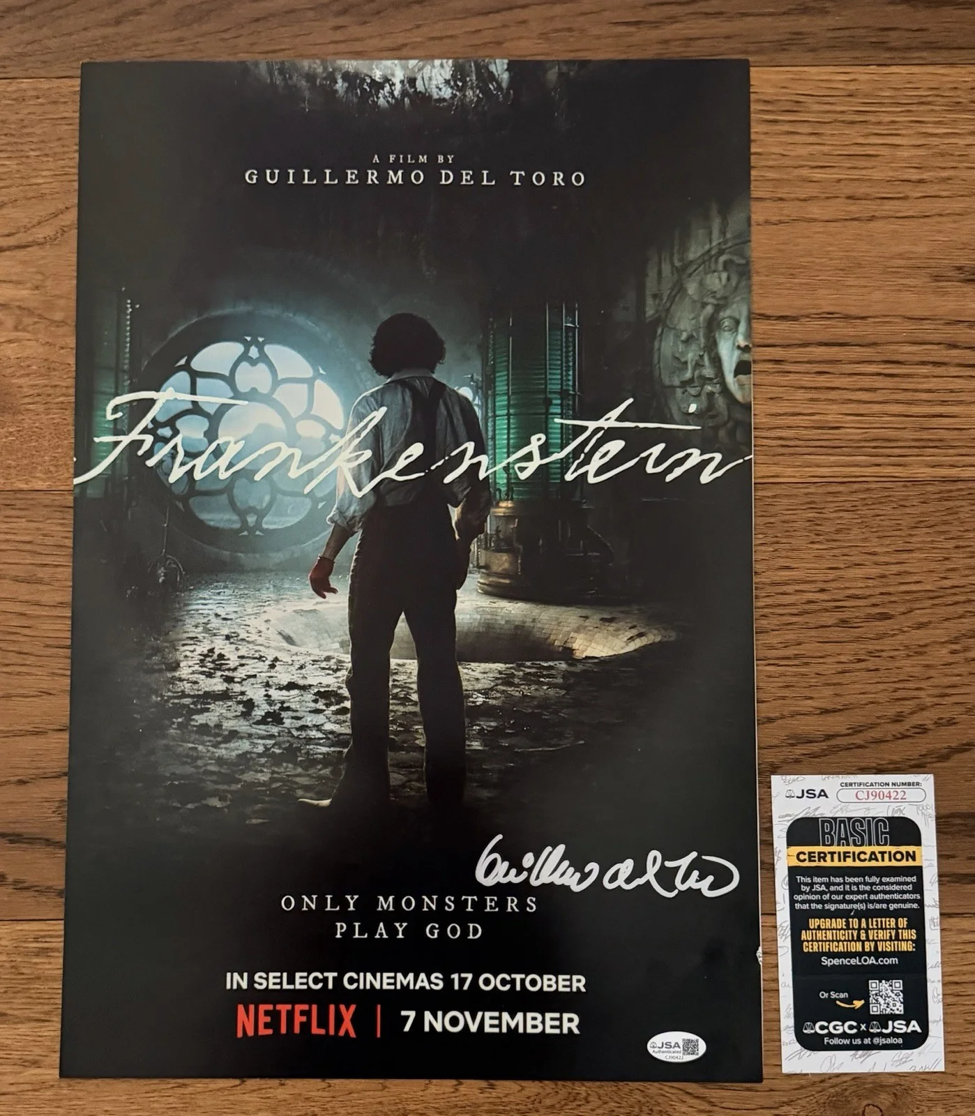 Guillermo Del Toro — GUILLERMO DEL TORO SIGNED AUTOGRAPH 12x18 FRANKENSTEIN POSTER PHOTO JSA COA