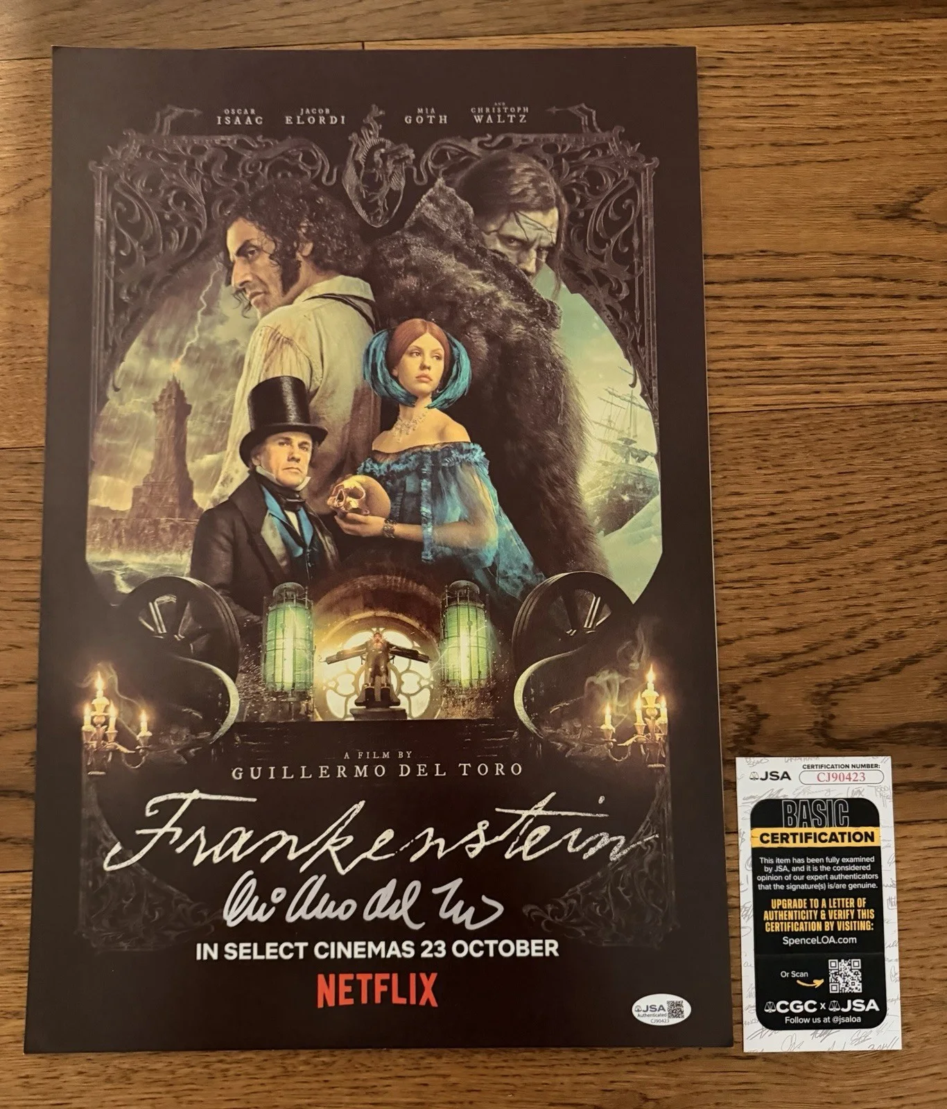 Guillermo Del Toro — GUILLERMO DEL TORO SIGNED AUTOGRAPH 12x18 FRANKENSTEIN POSTER PHOTO JSA COA