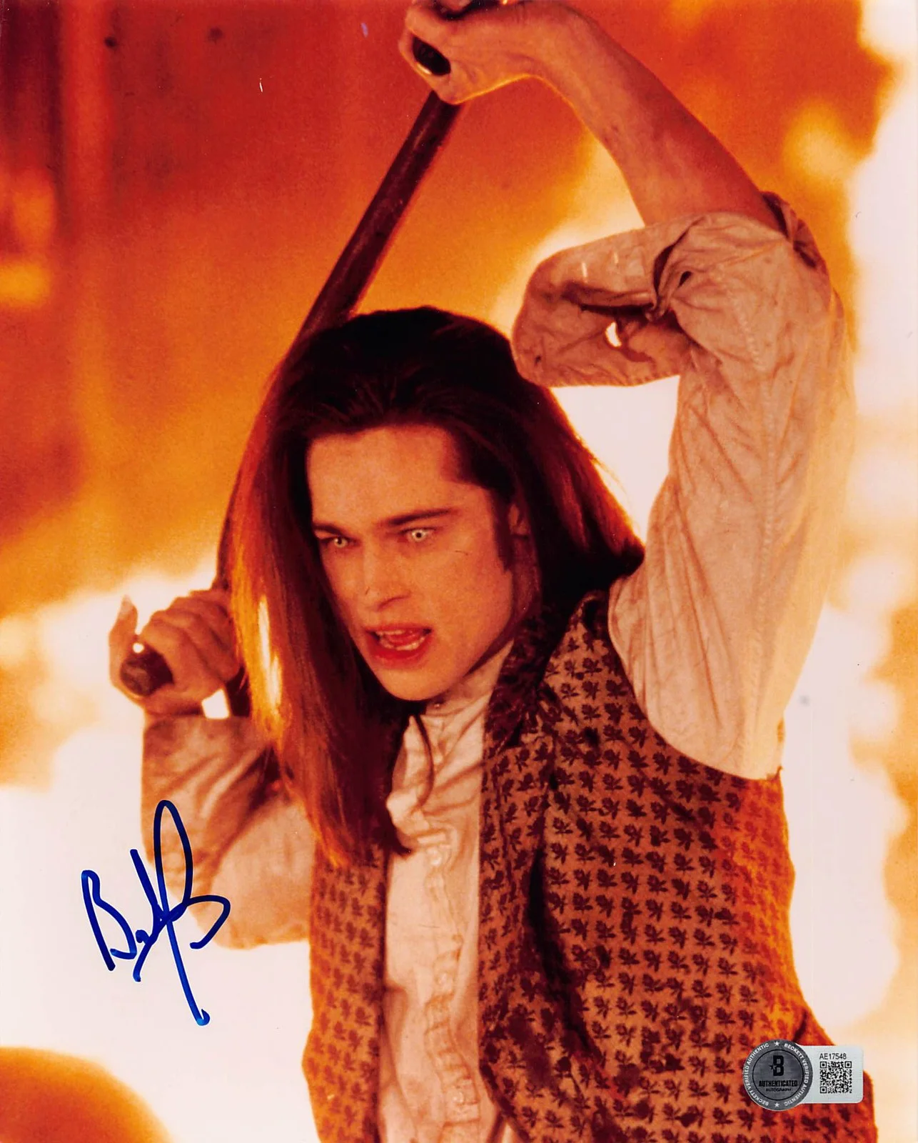 Brad Pitt — Brad Pitt Interview with the Vampire Signed 8x10 Vertical Photo BAS #AE17548