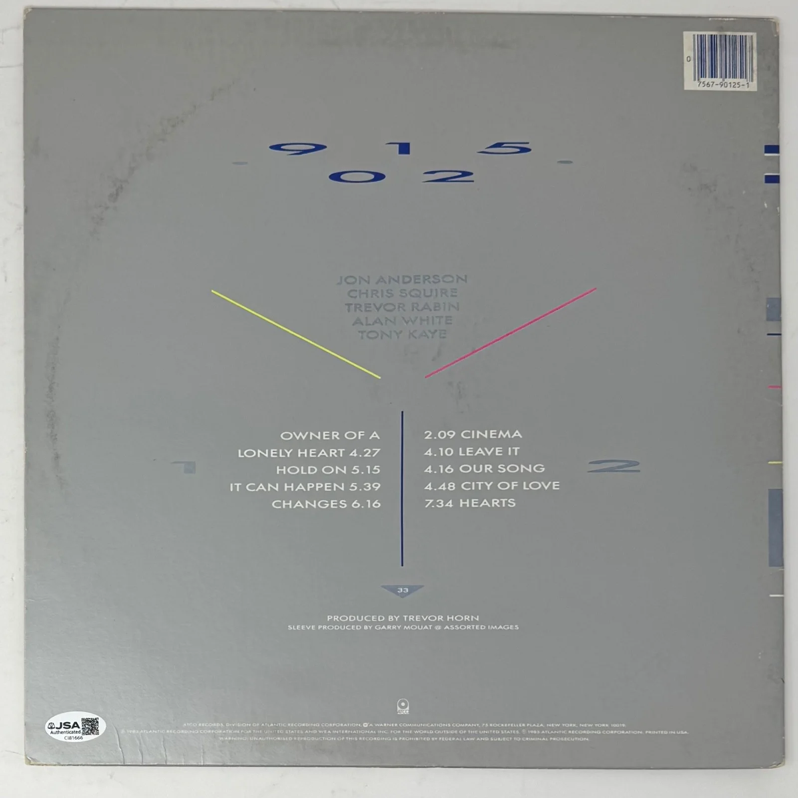Jon Anderson YES Signed Autograph 90125 Vinyl Record Album LP Band Singer JSA, изображение 3