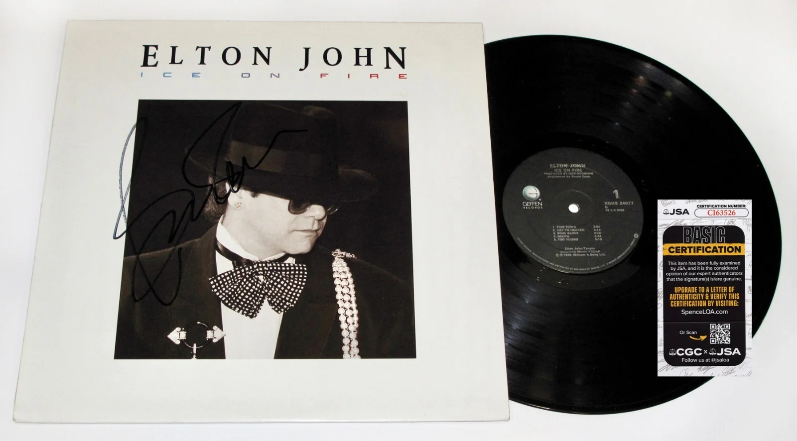Bernie Taupin — Bernie Taupin signed ELTON JOHN "ICE ON FIRE" Vinyl Album EXACT PROOF b JSA COA, image 5