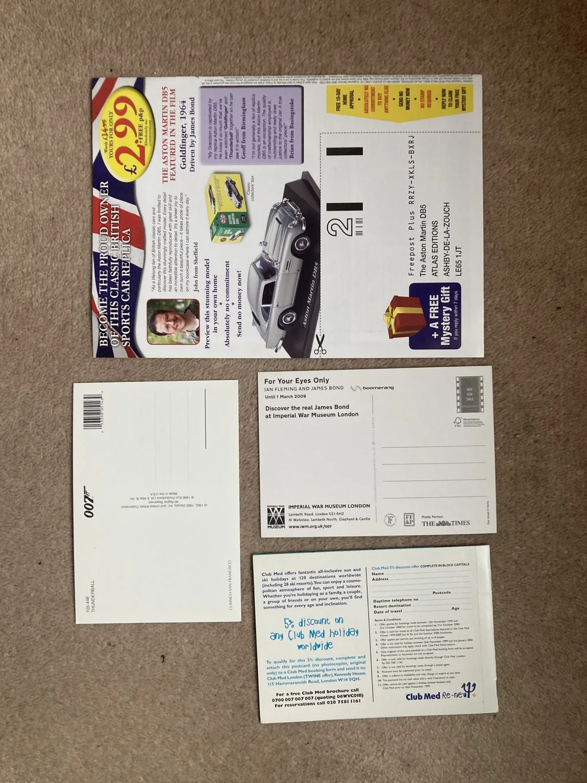 Rare Vintage James Bond 007 Lot Of 4 Promo Advertising Flyers/Postcards, изображение 2