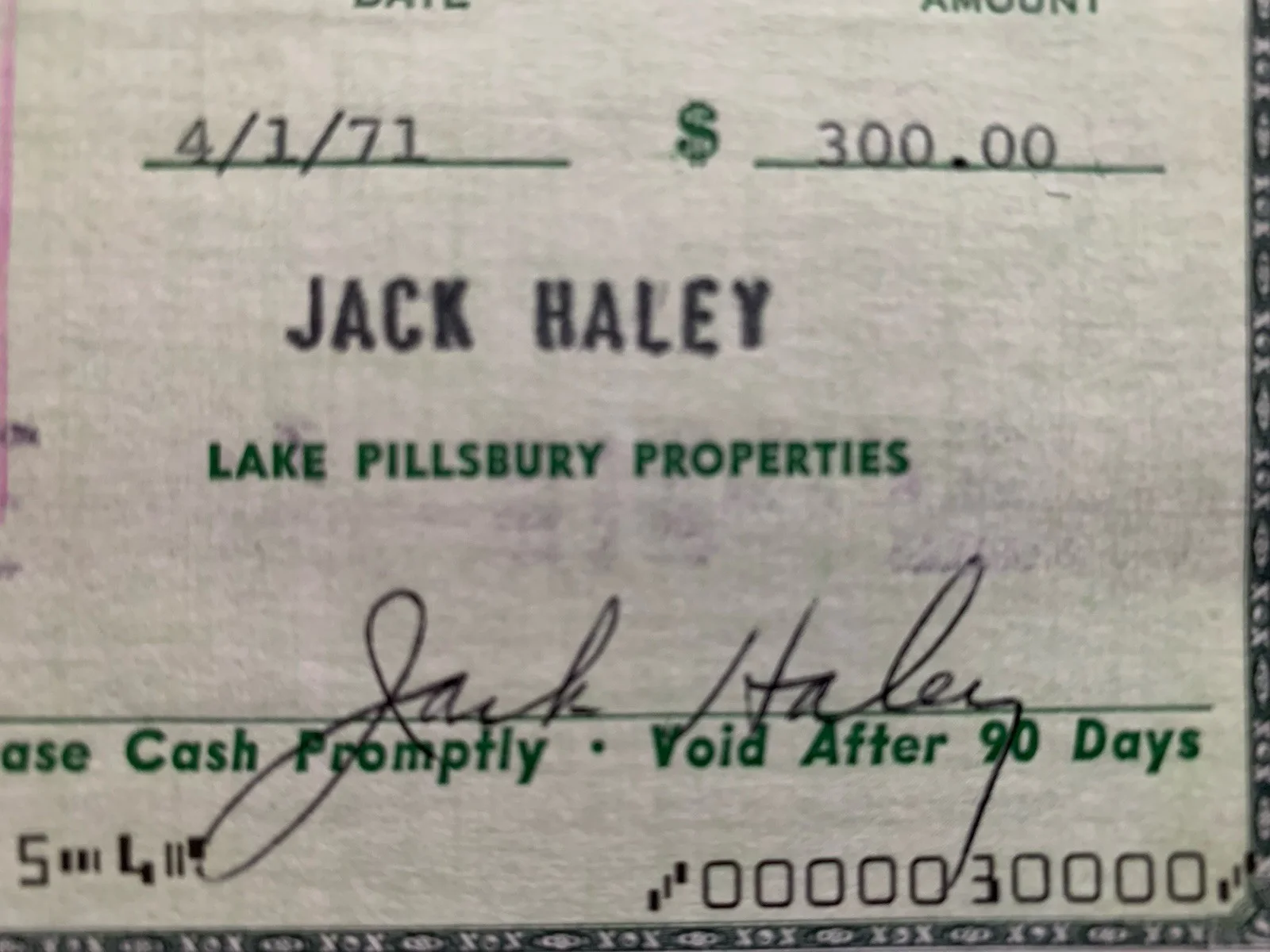 JACK HALEY FILM ACTOR (WIZARD OF OZ) ORIGINAL **HAND SIGNED** CHEQUE WITH PHOTO, image 2