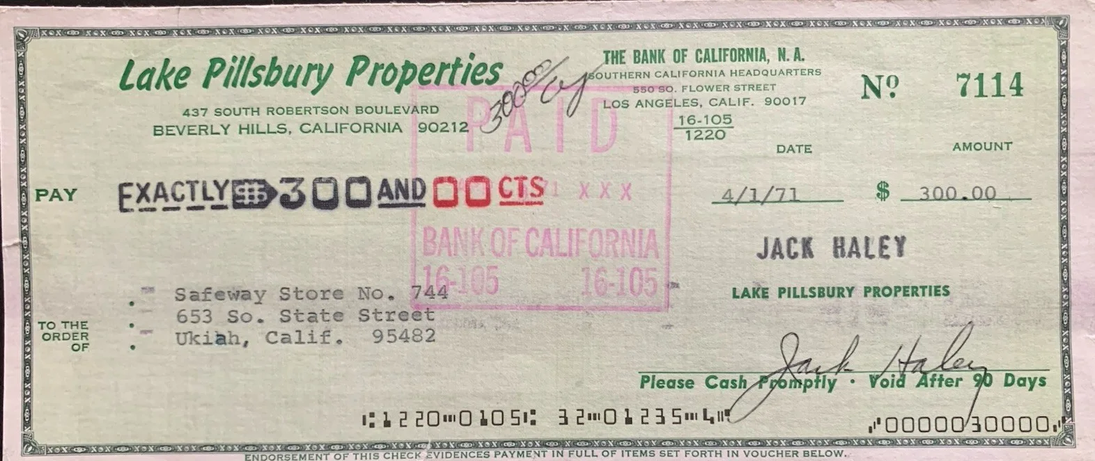 JACK HALEY FILM ACTOR (WIZARD OF OZ) ORIGINAL **HAND SIGNED** CHEQUE WITH PHOTO, image 3