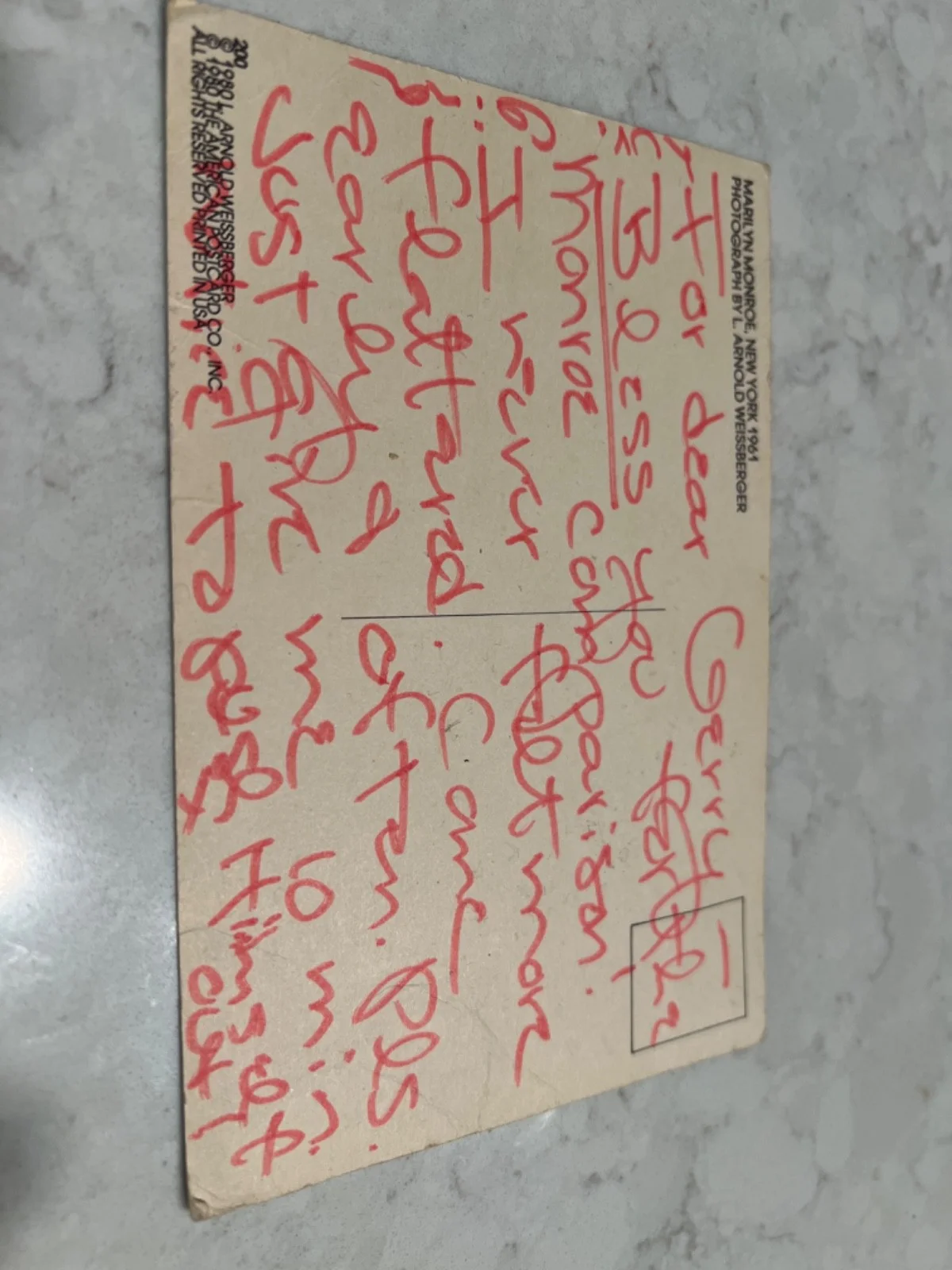 Gina Lolabrigita — ORIGINAL Signed Marilyn Monroe Post Card to Jerry Lewis from Gina Lollobrigida, изображение 4