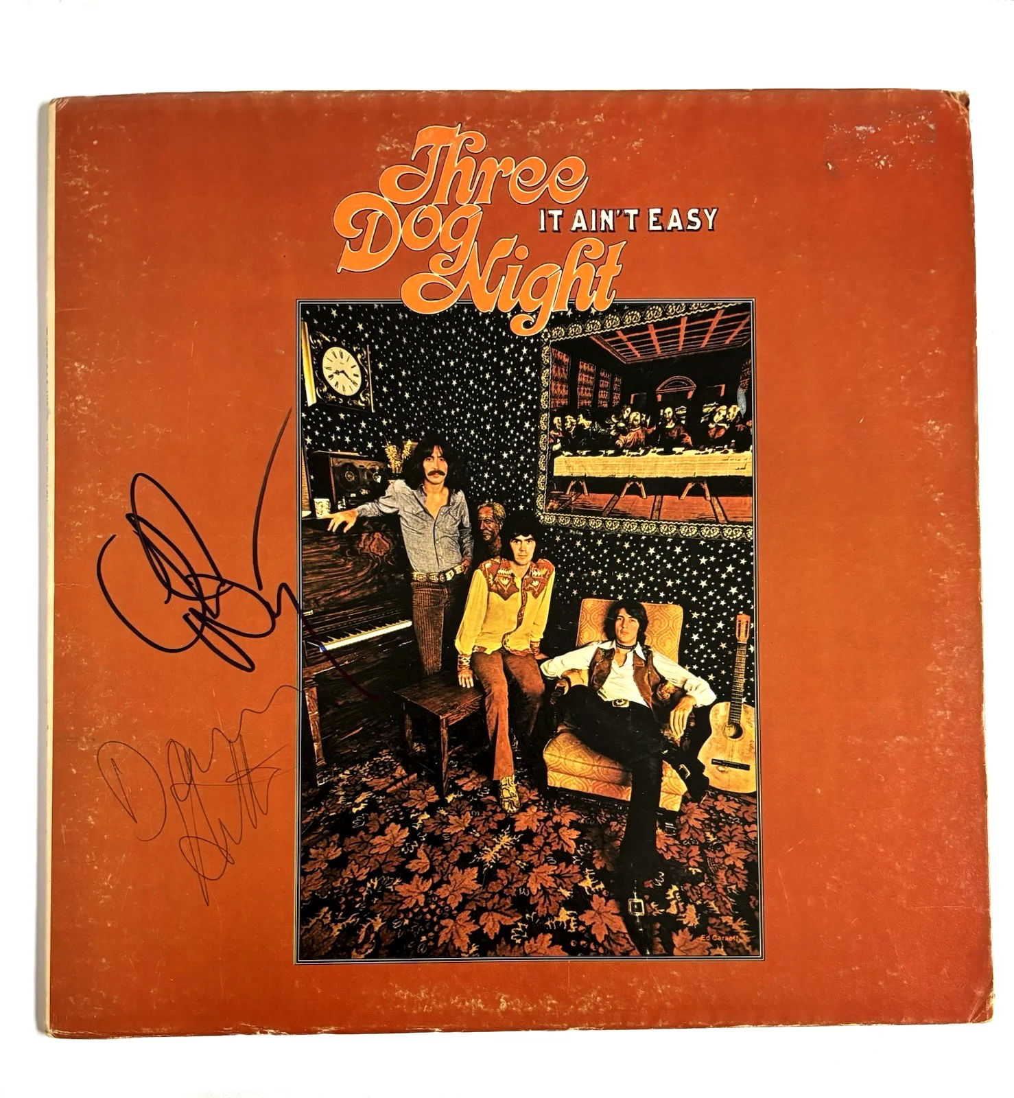 CHUCK NEGRON & DANNY HUTTON Signed THREE DOG NIGHT LP Vinyl Album It Ain’t Easy, изображение 2
