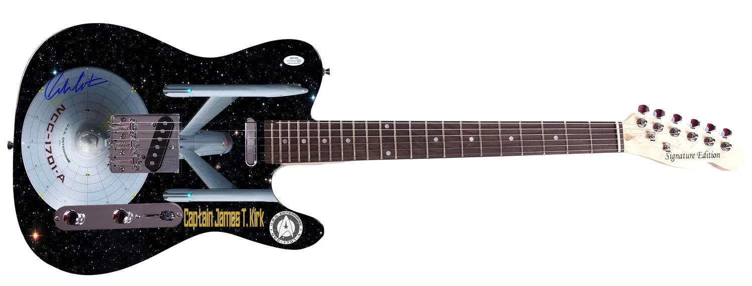 William Shatner Signed Star Trek U.S.S. Enterprise Custom Graphics Guitar, image 2
