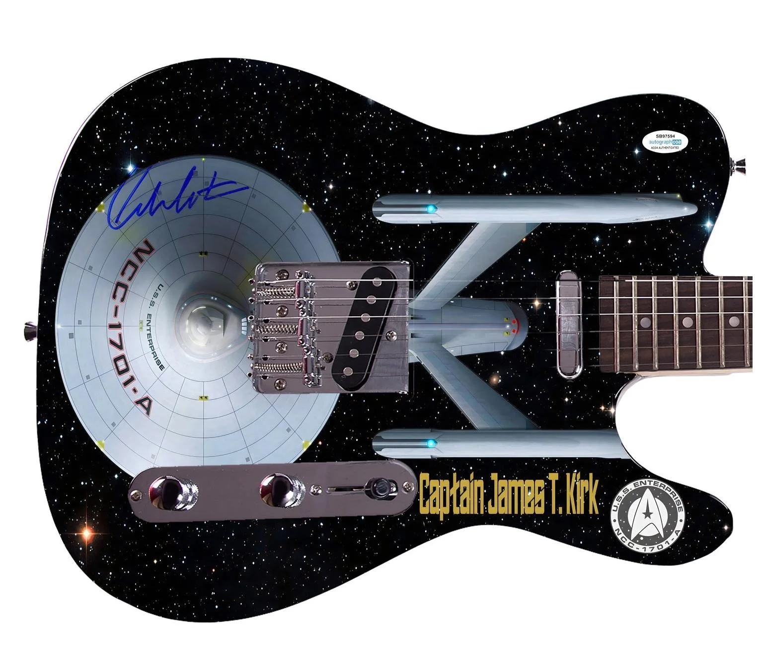 William Shatner Signed Star Trek U.S.S. Enterprise Custom Graphics Guitar, image 3