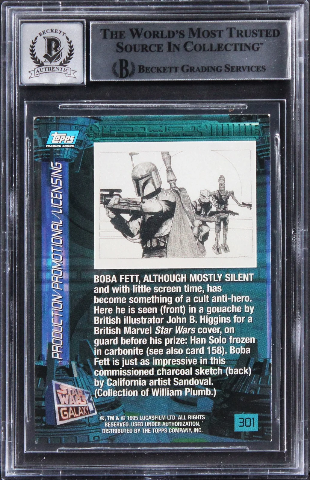 Jeremy Bulloch, Jason Wingreen — (2) Bulloch & Wingreen Signed 1993 Star Wars Galaxy #301 Card Auto 10 BAS Slab, изображение 2