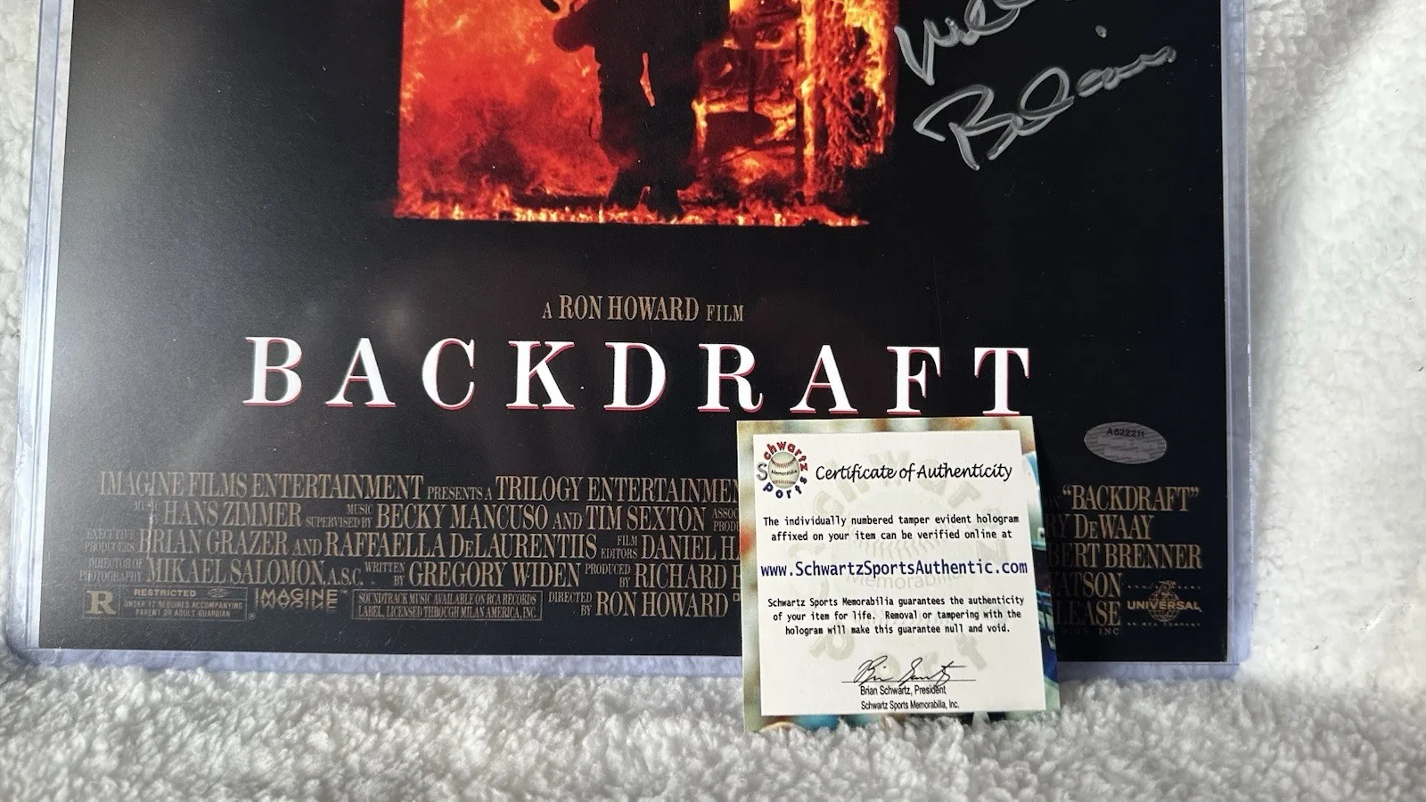 William Baldwin — William Baldwin Signed Backdraft 11x17 Movie Poster Schwartz COA, image 2