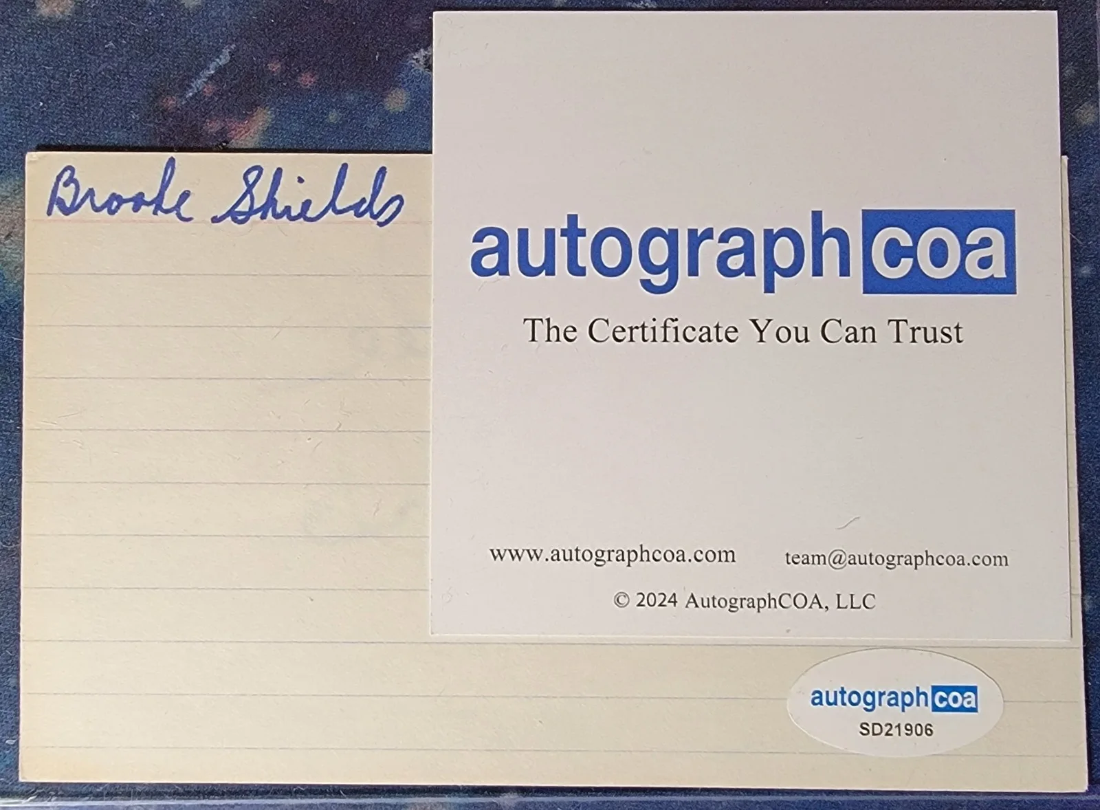 Brooke Shields — Brooke Shields Authentic Signed Index Card W/ ACOA The Blue Lagoon, image 2