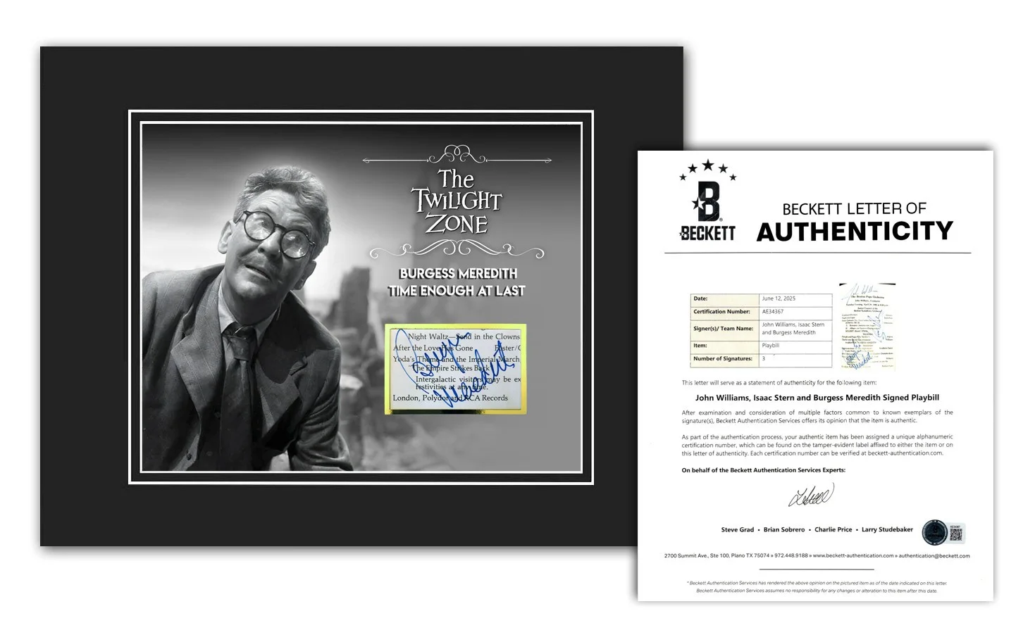 BURGESS MEREDITH — BURGESS MEREDITH Signed/Autographed Mat Display - The Twilight Zone Rod Serling