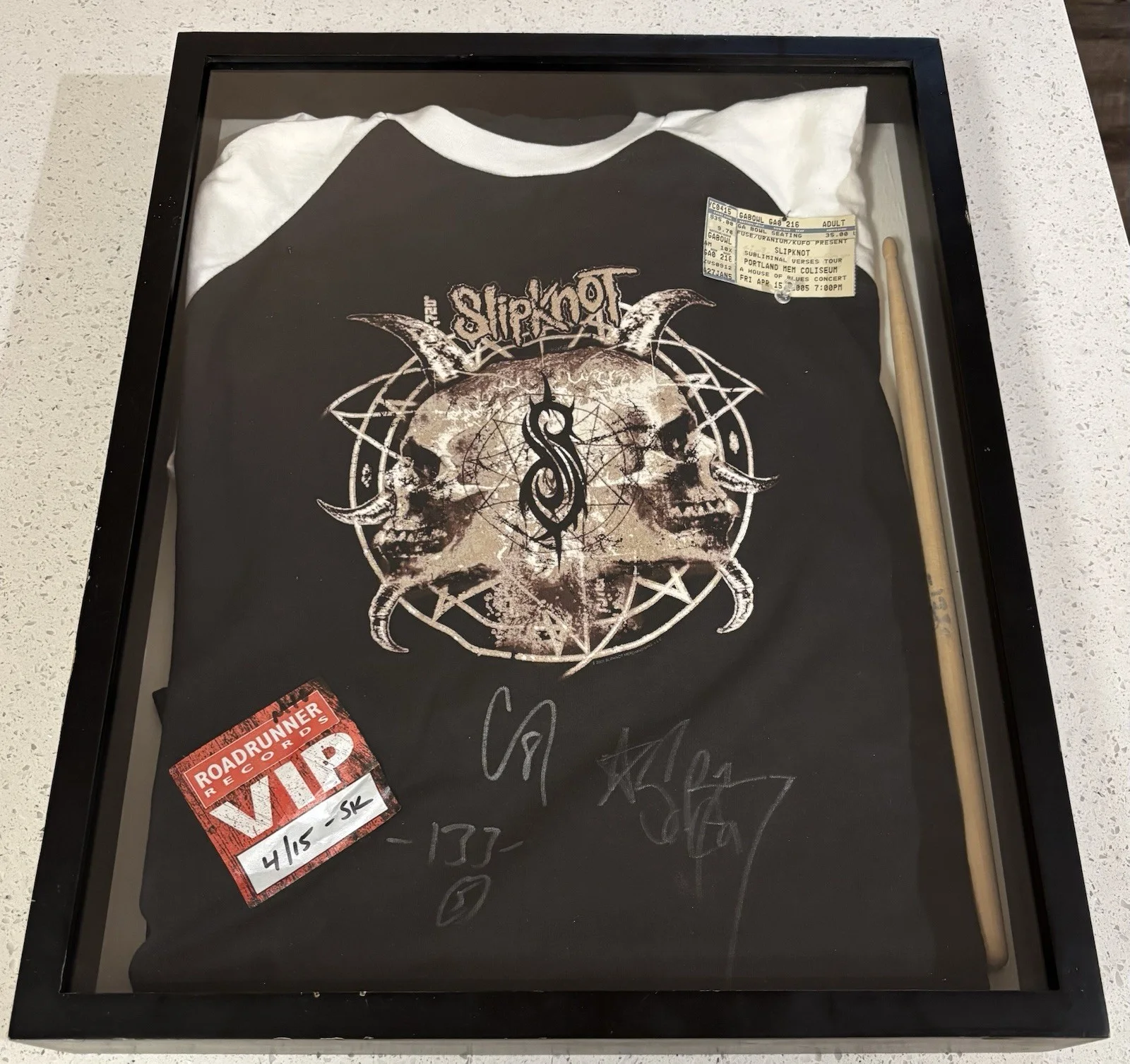 Slipknot Signed Shirt Drumstick Corey Taylor, Clown, Sid Wilson 2005 VIP Ticket, image 2