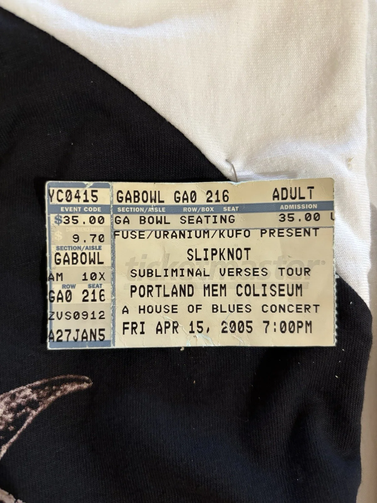 Slipknot Signed Shirt Drumstick Corey Taylor, Clown, Sid Wilson 2005 VIP Ticket, image 3