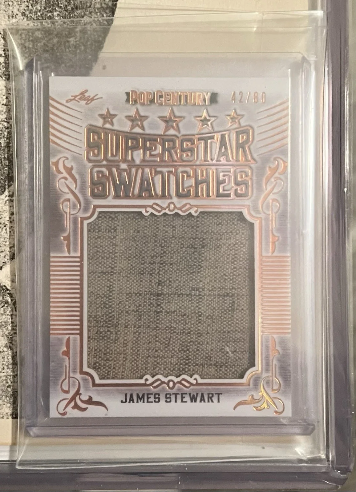 JAMES STEWART JSA CERTIFIED SIGNED WITH POP CEN. L/E WORN SWATCH CARD & PHOTOS, image 3