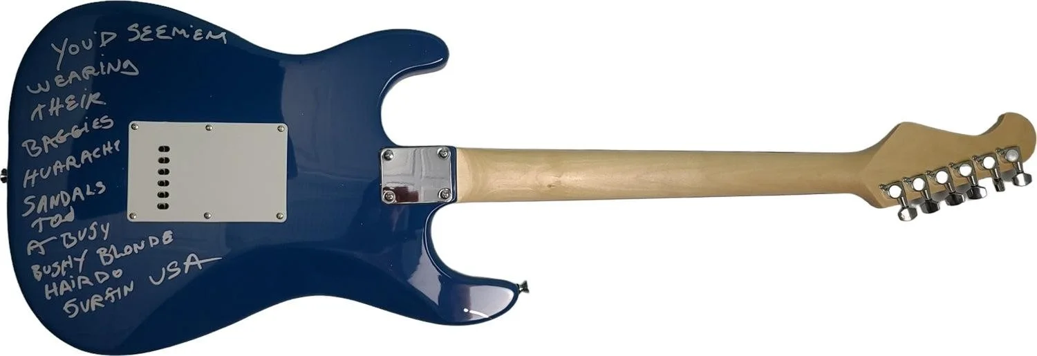The Beach Boys Brian Wilson + Autographed Surfin USA Flag Guitar w Lyrics ACOA B, изображение 4