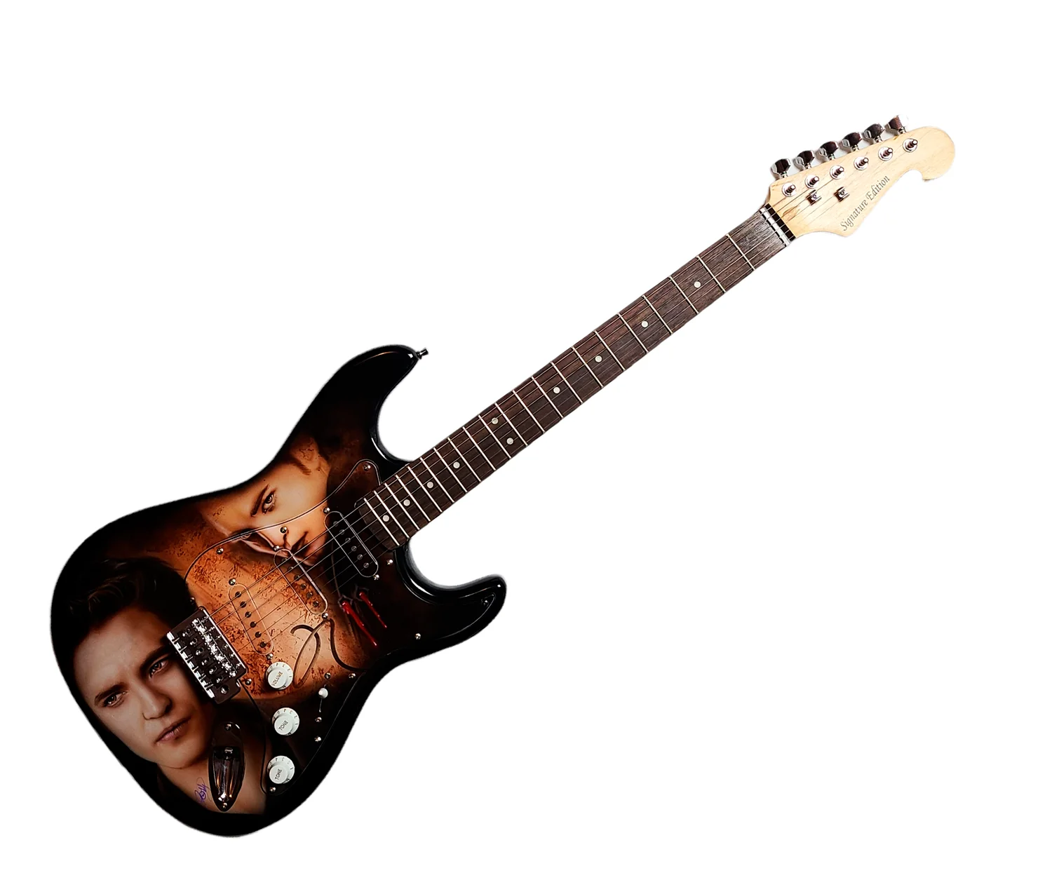 Robert Pattinson Signed Autographed Twilight Vampire Airbrushed Painting Guitar, image 3