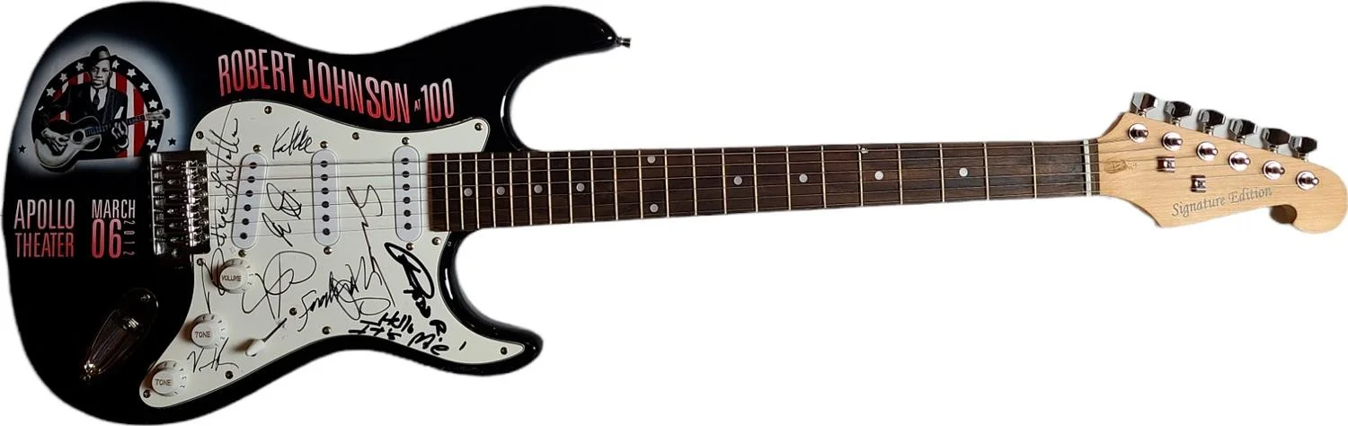 Robert Johnson Tribute Concert Autographed Hand Airbrushed Painting Guitar w Lyr, image 2