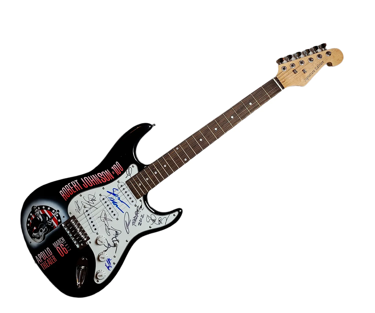 Robert Johnson Tribute Concert Signed Hand Airbrushed Painting Guitar, image 3