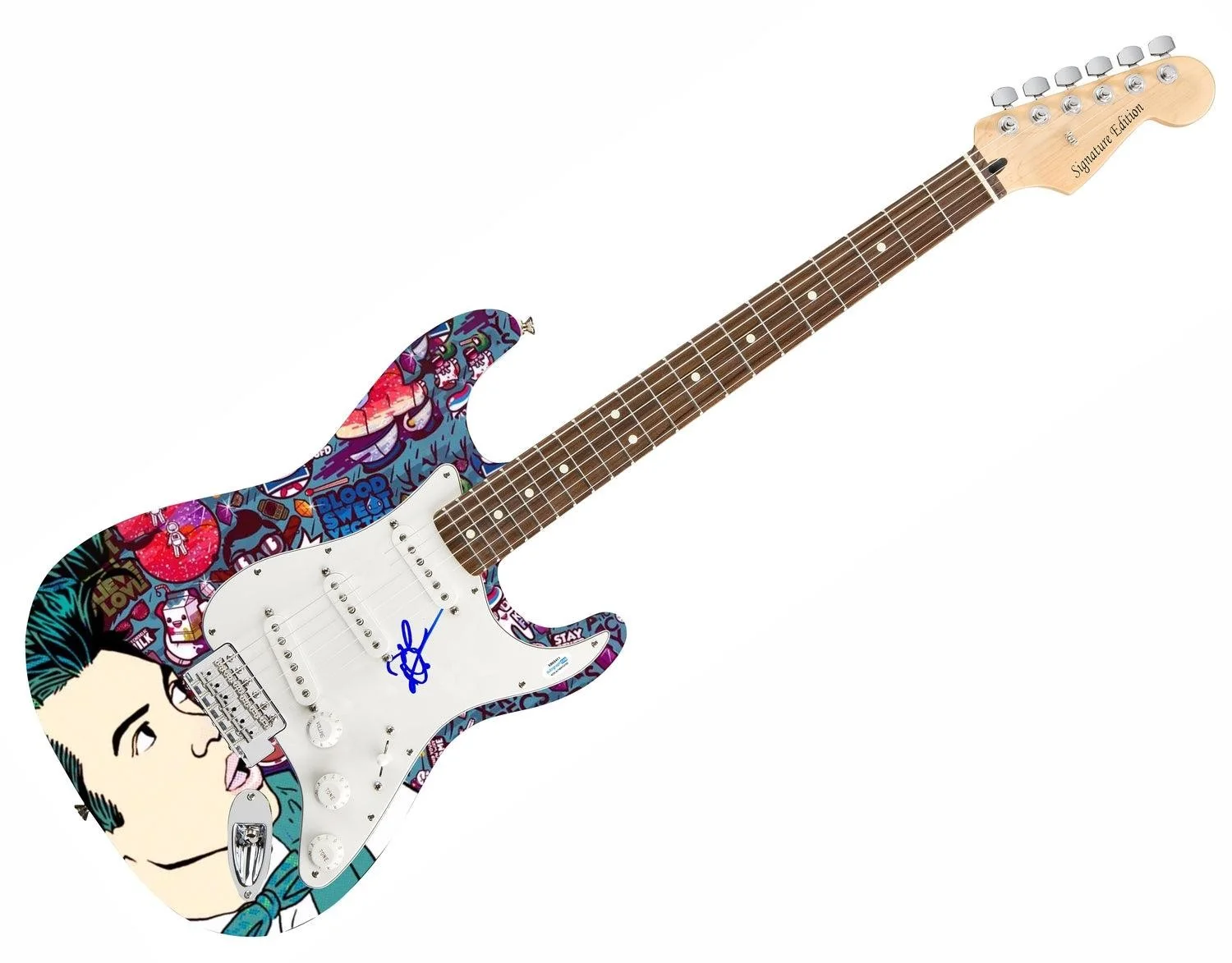 Panic! At The Disco Brendon Urie Autographed 1/1 Custom Graphics Photo Guitar AC, изображение 3
