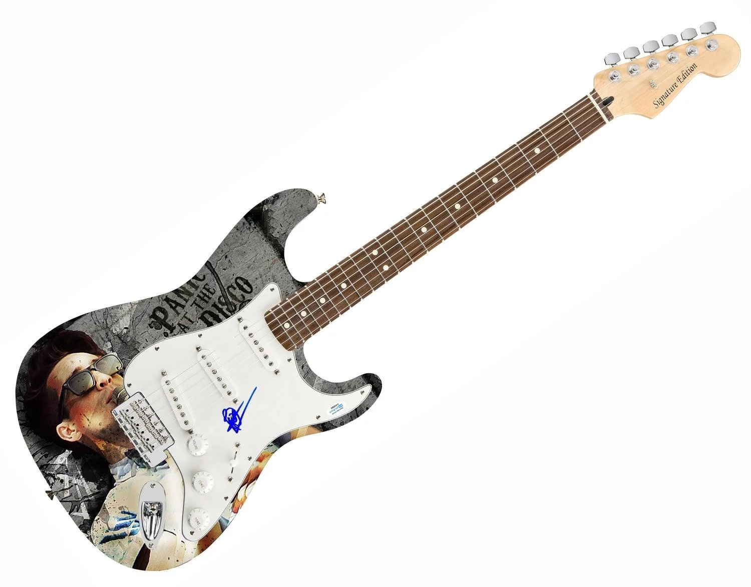 Panic! At The Disco Brendon Urie Autographed 1/1 Custom Graphics Photo Guitar AC, image 3