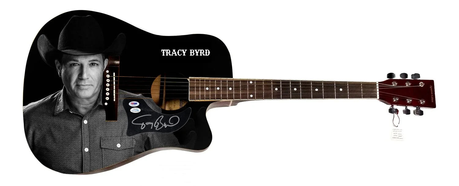 Tracy Byrd Signed 1/1 Custom Graphics Photo Guitar ACOA, image 2