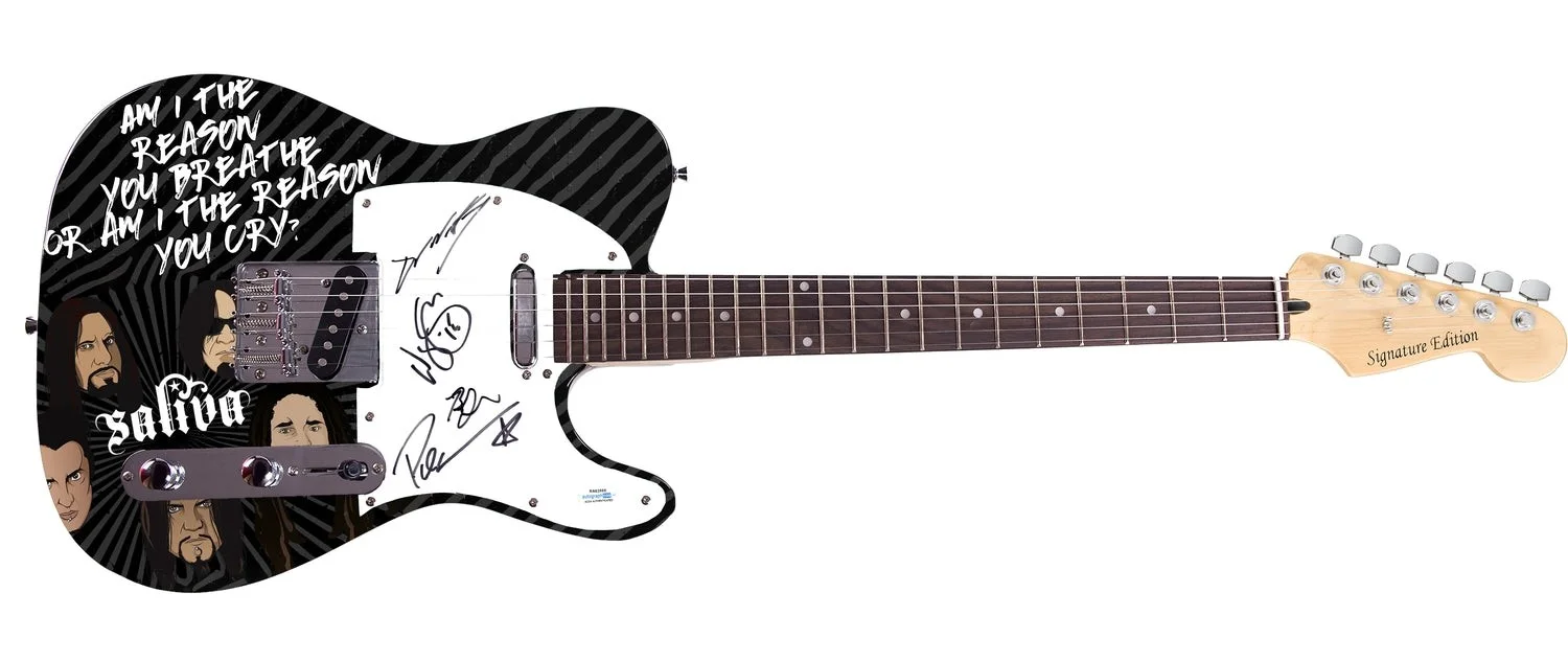 Saliva Signed Custom Graphics Photo Guitar ACOA, image 2