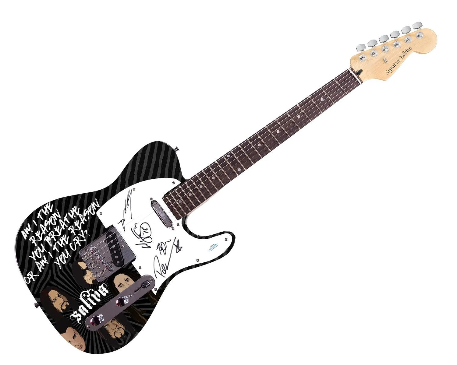 Saliva Signed Custom Graphics Photo Guitar ACOA, image 3