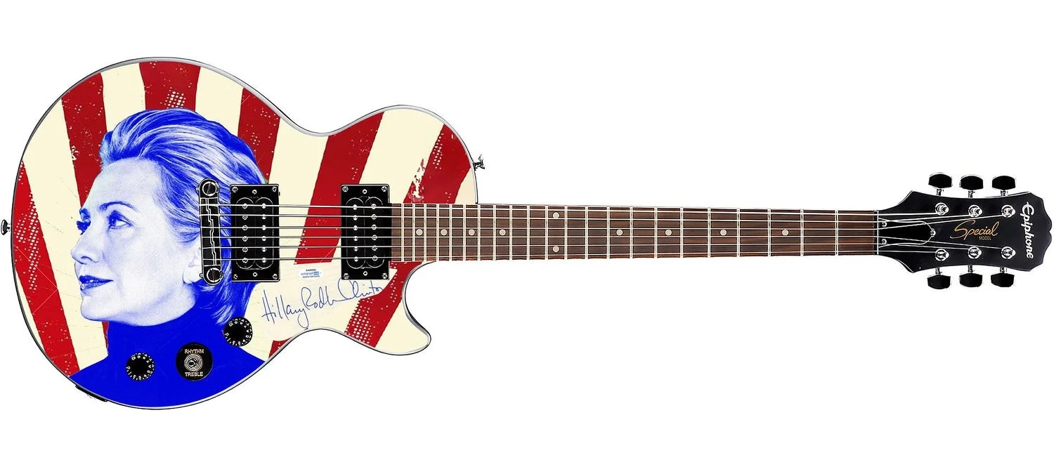 Hillary Clinton Signed Gibson Epiphone Les Paul Photo Graphics Guitar ACOA, image 2