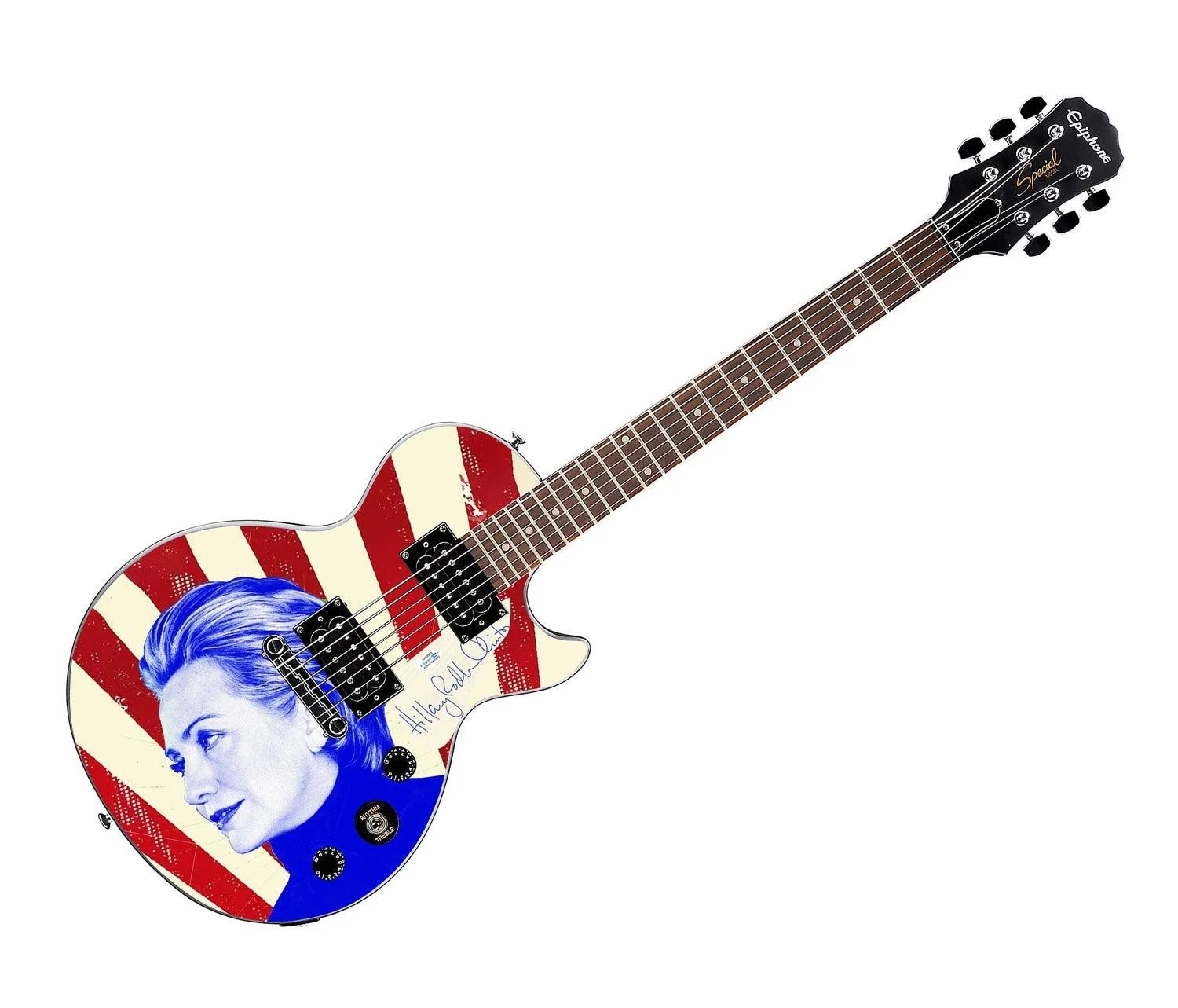 Hillary Clinton Signed Gibson Epiphone Les Paul Photo Graphics Guitar ACOA, image 3