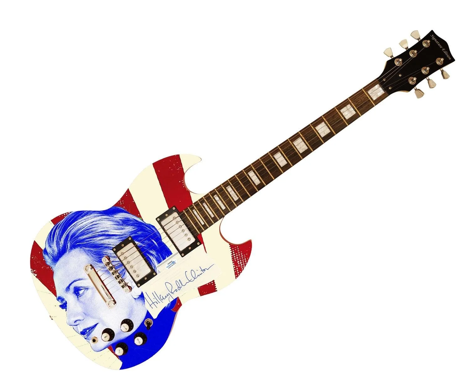 Hillary Clinton Signed Autographed Custom Photo Graphics Guitar ACOA ACOA, image 3